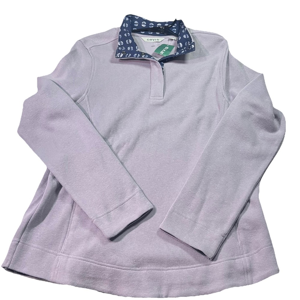 Nwt Orvis Women's Quarter Snap Sweater M Zip Pockets 100% Cotton